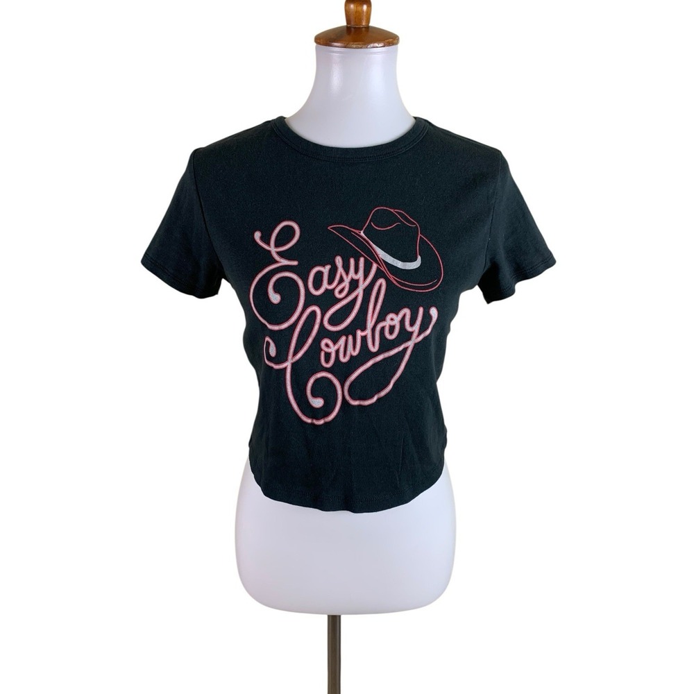 Girl Dangerous Easy Cowboy Graphic Crop Tee Western Black M